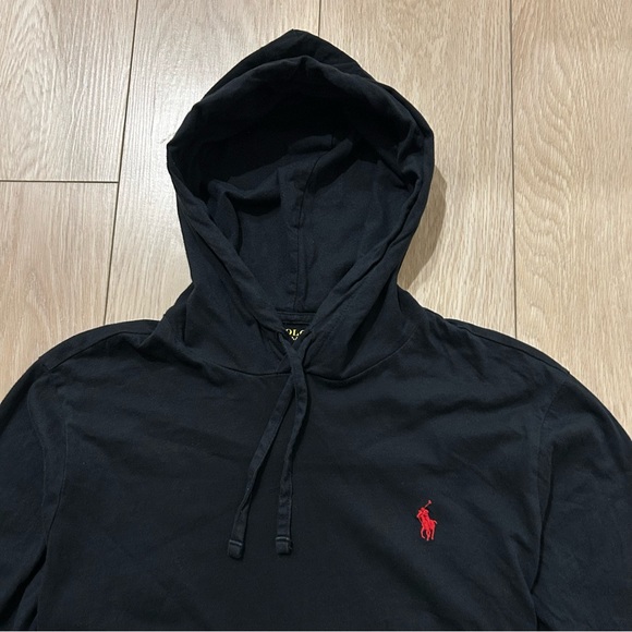 Polo Ralph Lauren Menβs Black Cotton Jersey Hooded T-Shirt Hoodie Medium - Picture 4 of 7